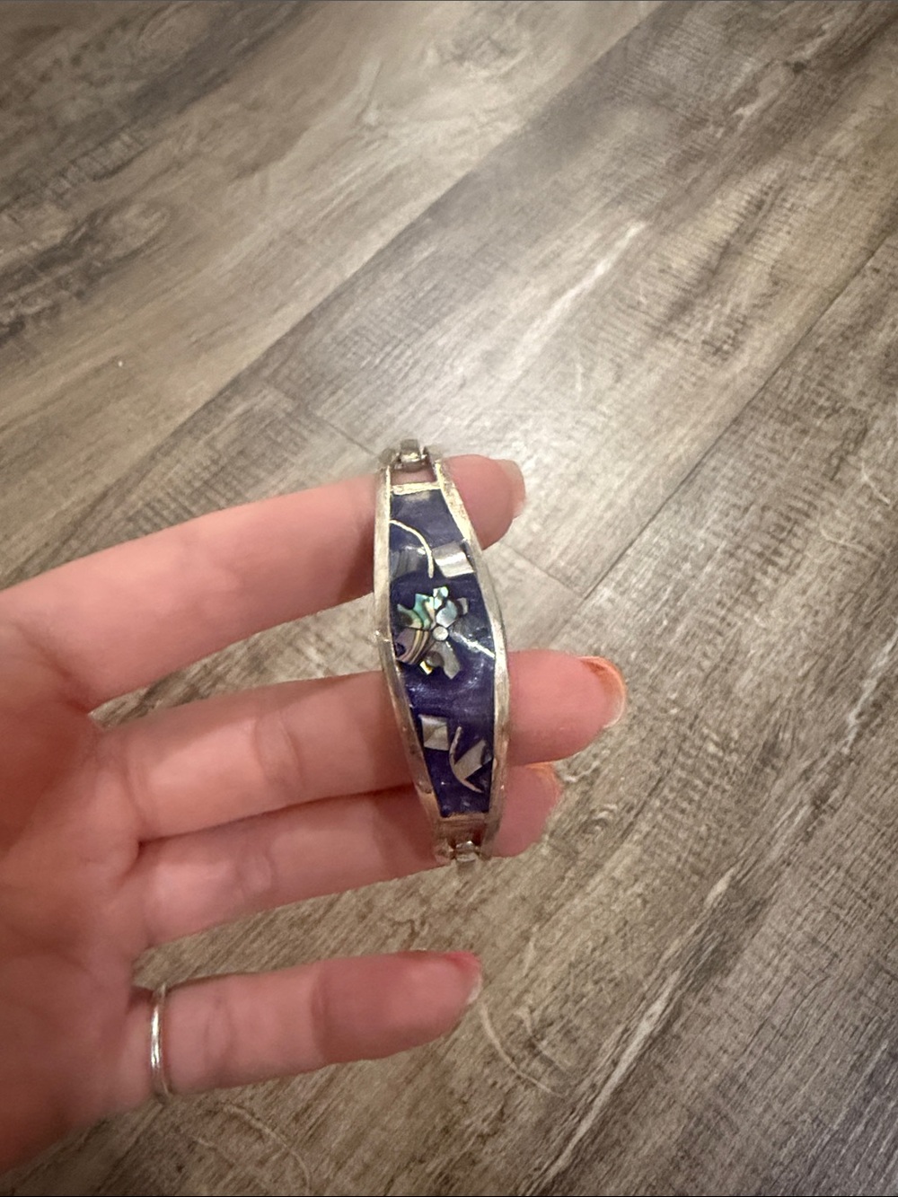 Sterling Silver Purple Enamel Floral Inlay Bracelet
